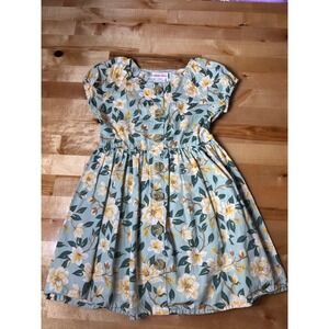 Little Lass Floral Dress Girls 4T Sage Green Excellent Button Front Spring